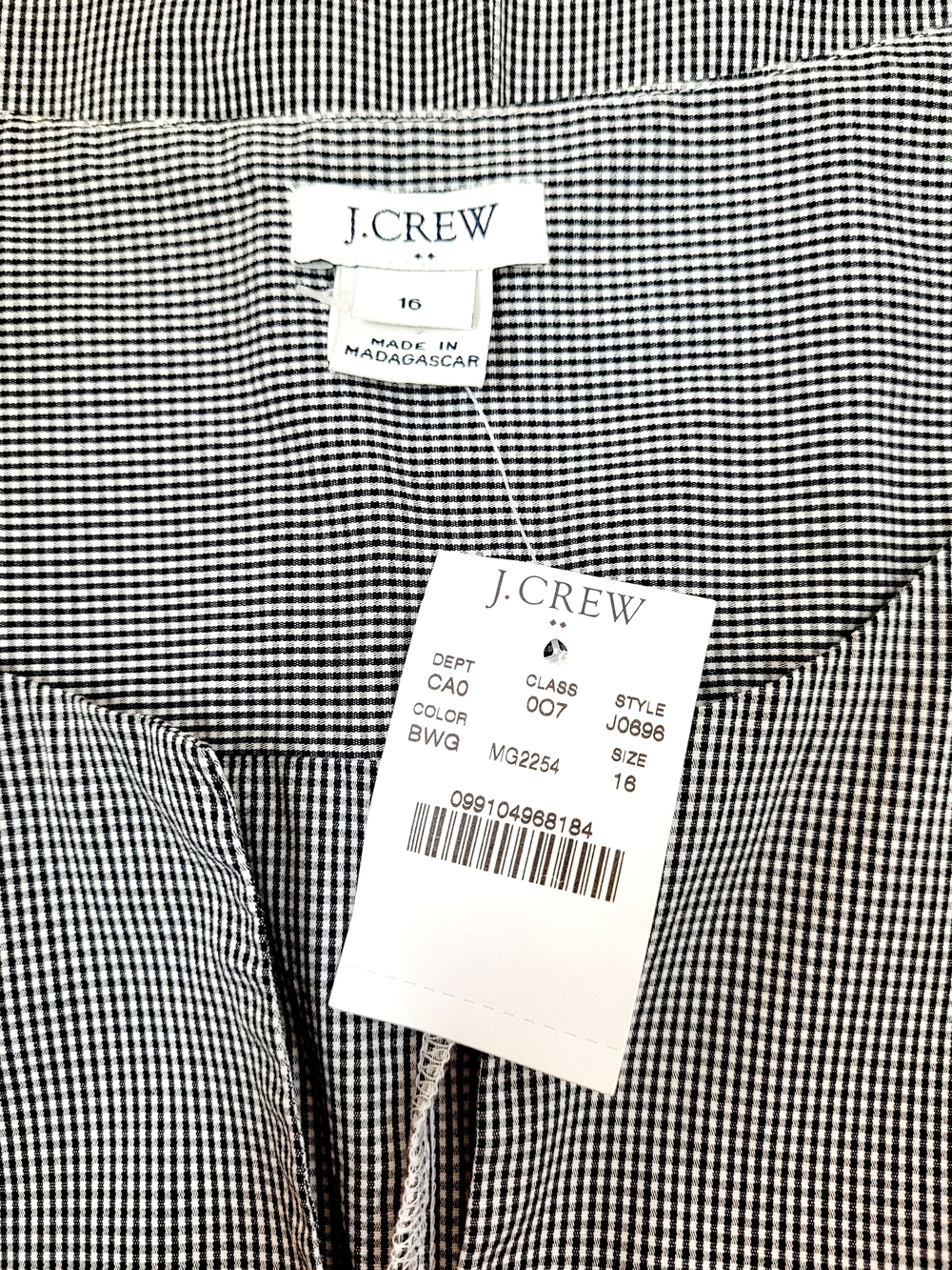 NWT J.CREW Factory Black White Gingham Scalloped Hem Shell Tank Top 16 - Picture 2 of 10